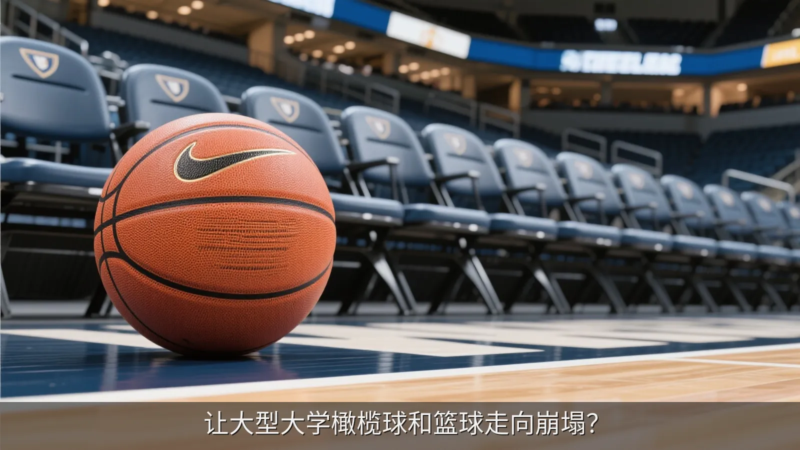 大学篮球场上的比赛用球与空置看台